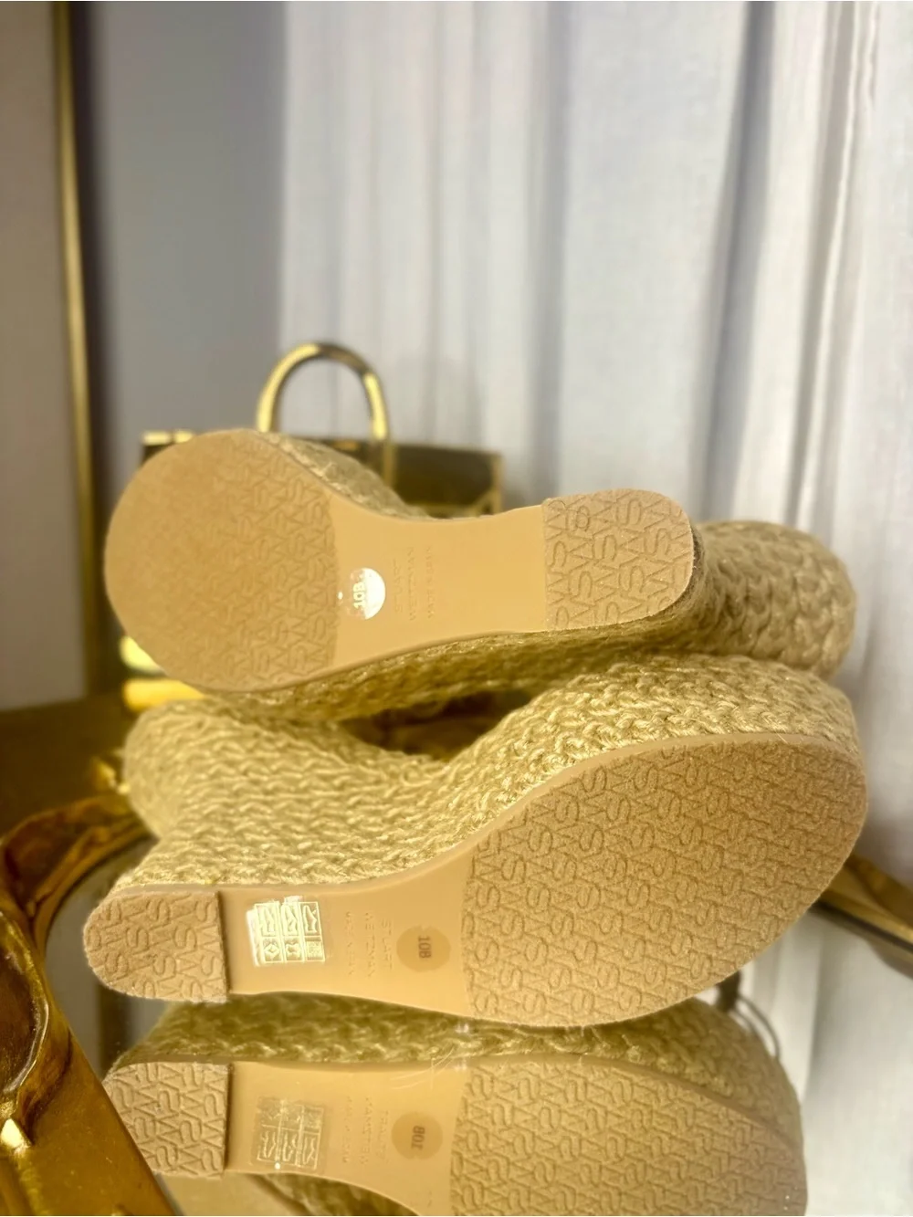 Stuart Weitzman Braida Gold Espadrille Wedges Size 10B NWOB